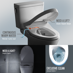 TOTO® DRAKE® WASHLET®+ S7A Two-Piece Toilet - 1.28 GPF - MW7764736CEFG#01 - UNIVERSAL HEIGHT - features