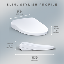 Load image into Gallery viewer, TOTO® S7 WASHLET® with Contemporary Lid, Elongated, Cotton White - SW4724AT40#01 - dimensions