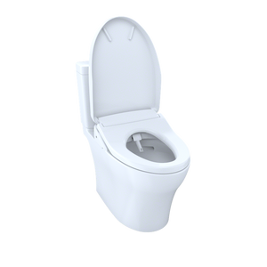 TOTO AQUIA® IV - Washlet®+ S500E Two-Piece Toilet - 1.28 GPF & 0.9 GPF - MW4463046CEMFGN#01 - UNIVERSAL HEIGHT  lid open