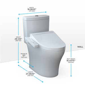 TOTO AQUIA® IV - WASHLET®+ C2 Two-Piece Toilet - 1.28 GPF & 0.9 GPF - MW4463074CEMGN#01 - toilet dimensions