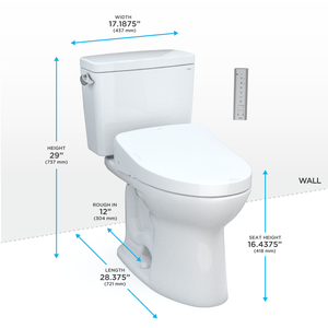 TOTO® DRAKE® Washlet®+ S550E Two-Piece Toilet - 1.6 GPF Auto Flush - MW7763056CSGA#01 - dimensions