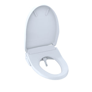 WASHLET S550e Elongated Bidet Toilet Seat with ewater+ , Contemporary Lid, Cotton White - SW3056#01 open seat view with nozzle