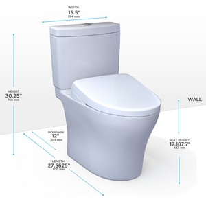 Aquia® IV WASHLET®+ S5 Two-Piece Toilet - 1.28 GPF/0.9 GPF - Universal Height
SKU: MW4463446CEMFGN#01 - dimensions