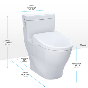 TOTO AIMES® WASHLET®+ S5 One-Piece Toilet - 1.28 GPF - MW6263446CEFG#01 - UNIVERSAL HEIGHT - dimensions