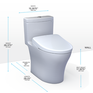 TOTO AQUIA® IV - WASHLET®+ S5 One-Piece Toilet - 1.28 GPF & 0.9 GPF - MW6463446CEMFGN#01 - Universal Height - Dimensions