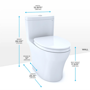 TOTO AQUIA® IV One-Piece Toilet - 1.28 GPF & 0.9 GPF, Elongated, Universal Height - MS646124CEMFGN dimensions