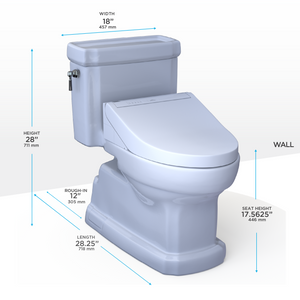 TOTO GUINEVERE WASHLET®+ C5 One-Piece Toilet - 1.28 GPF - MW9743084CEFG#01 - dimensions