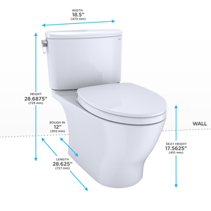 TOTO NEXUS® Two-Piece Toilet, 1.28 GPF, Elongated Bowl, Universal Height  - Dimensions