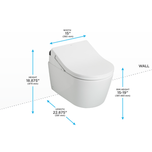 TOTO  RP WASHLET®+ RX Wall-Hung Toilet - 1.28 GPF & 0.9 GPF - Auto-Flush - CWT4474047CMFGA#MS - dimensions