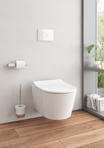 TOTO RP Compact Wall-Hung Toilet & In-Wall Tank System - 1.28 - 0.9 GPF - CWT427227CMFG#MS - installed in modern bathroom with natural light.