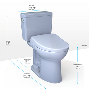 TOTO DRAKE® WASHLET®+ S5 Two-Piece Toilet - 1.28 GPF - Regular Height - MW7763446CEG#01 - Dimensions