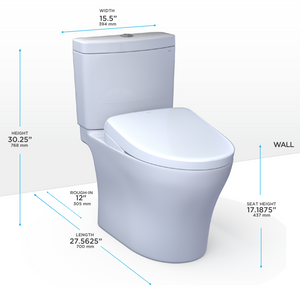 TOTO AQUIA® IV - WASHLET®+ S7A Two-Piece Toilet - 1.28 GPF & 0.9 GPF  - MW4464736CEMFGN#01 - Universal Height - dimensions