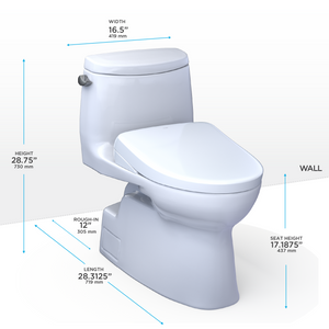 TOTO CARLYLE® II  WASHLET®+ S7 One-Piece Toilet - 1.28 GPF - MW6144726CEFG#01 - UNIVERSAL HEIGHT - dimensions
