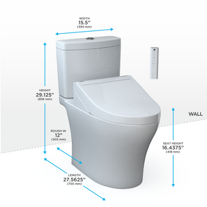 TOTO AQUIA® IV - WASHLET®+ C5 Two-Piece Toilet - 1.28 GPF & 0.9 GPF - MW4463084CEMGN#01 - Dimensions
