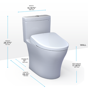 TOTO AQUIA® IV - WASHLET®+ S7A One-Piece Toilet - 1.28 GPF & 0.9 GPF - MW6464736CEMFGN(A) - Universal Height - dimensions