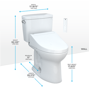 TOTO® DRAKE WASHLET®+ C5 Two-Piece Toilet - 1.6 GPF - MW7763084CSFG#01 - UNIVERSAL HEIGHT - dimensions