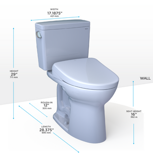 TOTO® DRAKE® Washlet®+ S7A Two-Piece Toilet - 1.6 GPF - MW7764736CSG#01 - dimensions