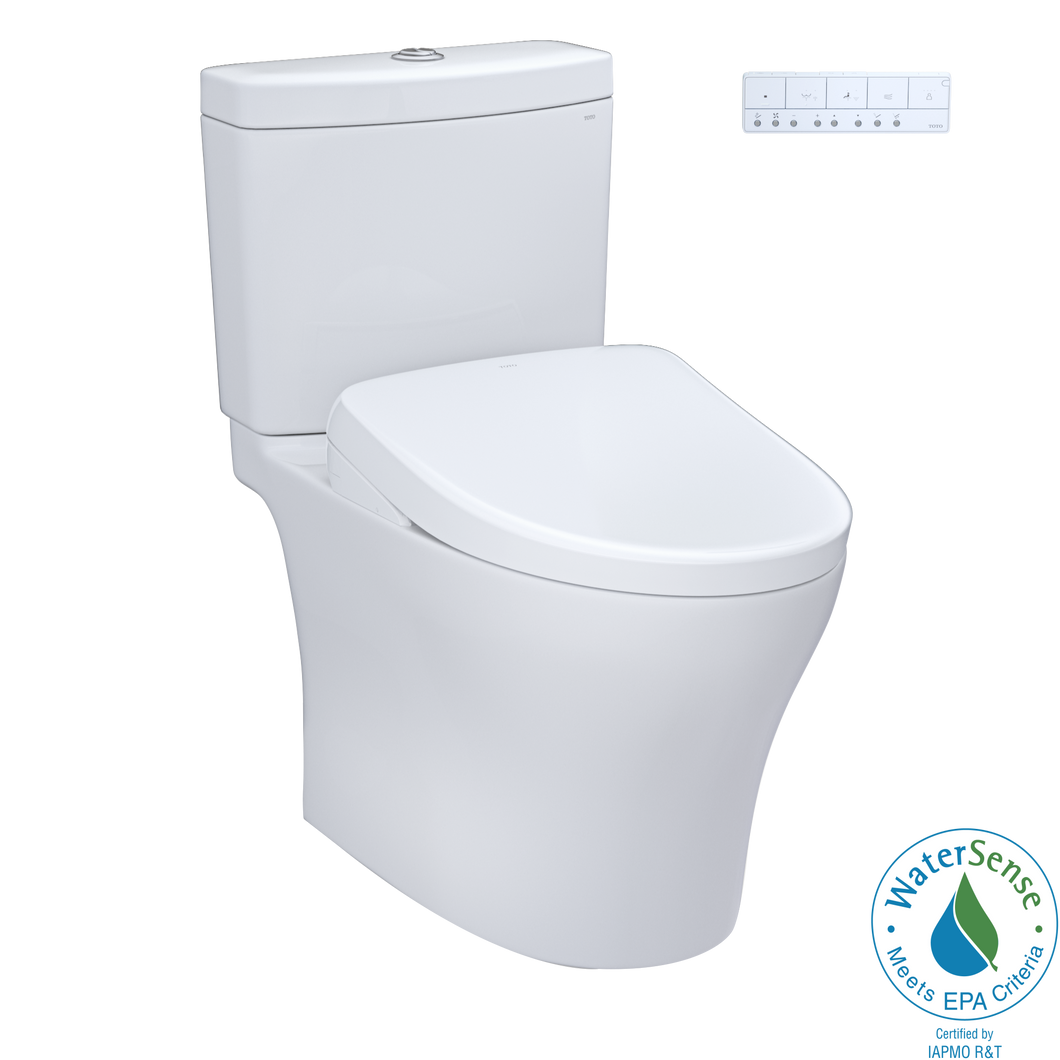 TOTO AQUIA® IV - WASHLET®+ S7A Two-Piece Toilet - 1.28 GPF & 0.9 GPF Auto-Flush - MW4464736CEMGNA#01 -  main image with Water Sense badge