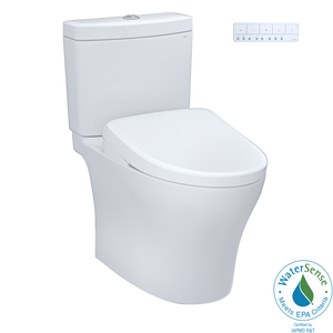 TOTO AQUIA® IV - WASHLET®+ S7A Two-Piece Toilet - 1.28 GPF & 0.9 GPF Auto-Flush - MW4464736CEMFGNA#01 - Universal Height - main image with Water Sense badge