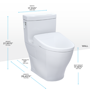 TOTO AIMES® WASHLET®+ S7 One-Piece Toilet - 1.28 GPF - MW6264726CEFG#01 - UNIVERSAL HEIGHT - dimensions