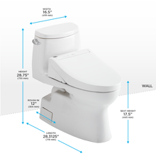 Load image into Gallery viewer, TOTO CARLYLE® II  WASHLET®+ C5 One-Piece Toilet - 1.28 GPF - MW6143084CEFG#01 - UNIVERSAL HEIGHT - dimensions
