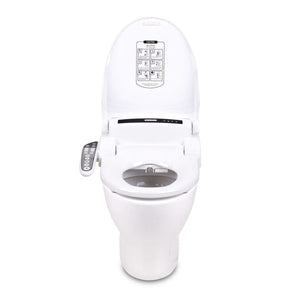 Lotus Hygiene ATS 909 Bidet Toilet Seat with PureStream® + Side Control - Elongated, installed with seat open