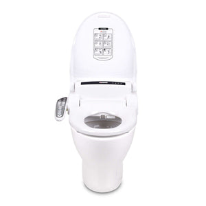 Lotus Hygiene ATS-908 Bidet Toilet Seat with PureStream® + Side Control - Elongated, installed with seat open