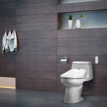 Load image into Gallery viewer, Brondell Swash 1400 bidet seat installed in modern bathroom