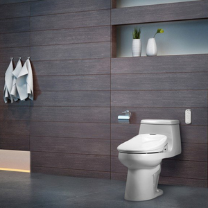 Brondell Swash 1400 Luxury bidet toilet seat installed in modern bathroom