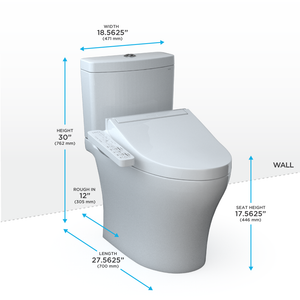 TOTO AQUIA® IV - WASHLET®+ C2 Two-Piece Toilet - 1.28 GPF & 0.9 GPF - MW4463074CEMFGN#01 - Universal Height - dimensions