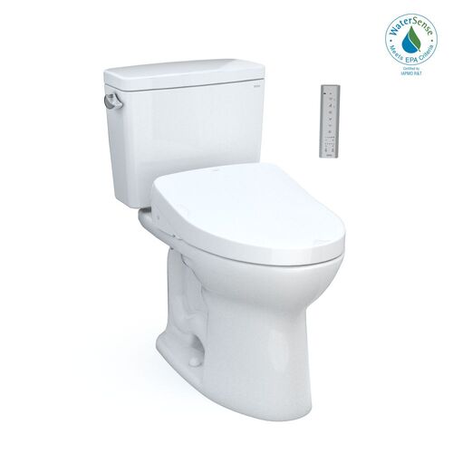 TOTO® DRAKE® WASHLET®+ S550E TWO-PIECE TOILET - 1.28 GPF  - MW7763056CEFG#01 - UNIVERSAL HEIGHT -front view with remote