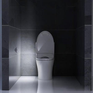 TOTO® Washlet® S500e Elongated Bidet Toilet Seat with ewater+ and Classic Lid, White - SW3044#01  dark  bathroom view