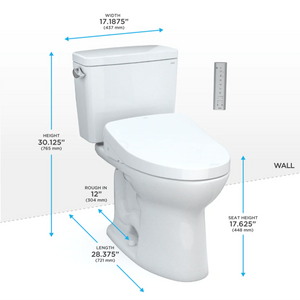 TOTO®  Drake Washlet®+ C5 Two-Piece Toilet - 1.28 GPF - MW7763084CEFG#01 - UNIVERSAL HEIGHT - Dimensions view