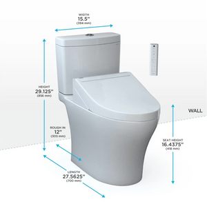 TOTO AQUIA® IV - Washlet®+ C5 Two-Piece Toilet - 1.28 GPF & 0.9 GPF - MW4463084CEMGN#01 - Universal Height - with dimensions