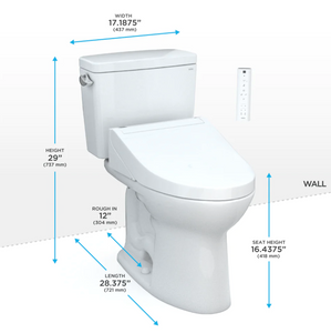 TOTO®  Drake Washlet®+ C5 Two-Piece Toilet - 1.6 GPF - MW7763084CSG#01 - view with dimensions