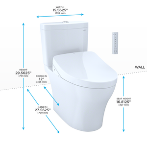 TOTO AQUIA® IV - Washlet®+ S550E Two-Piece Toilet - 1.28 GPF & 0.8 GPF - MW4463056CEMGA#01 measurements dimensions