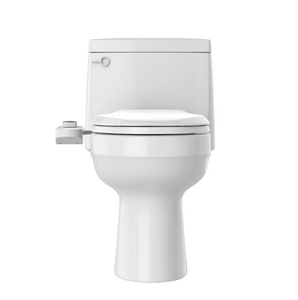 VOVO VM-001D Non-electric Bidet Attachment, Metal Coated Dual Nozzle System installed on modern toilet front view