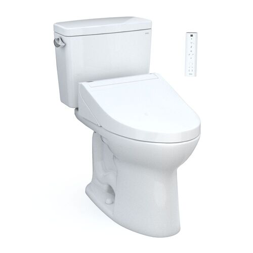 TOTO®  Drake Washlet®+ C5 Two-Piece Toilet - 1.28 GPF - MW7763084CEFG#01 - UNIVERSAL HEIGHT - diagonal view with remote