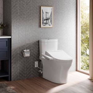 TOTO AQUIA® IV - WASHLET®+ C2 Two-Piece Toilet - 1.28 GPF & 0.9 GPF - MW4463074CEMFGN#01 - Universal Height - installed in bathroom
